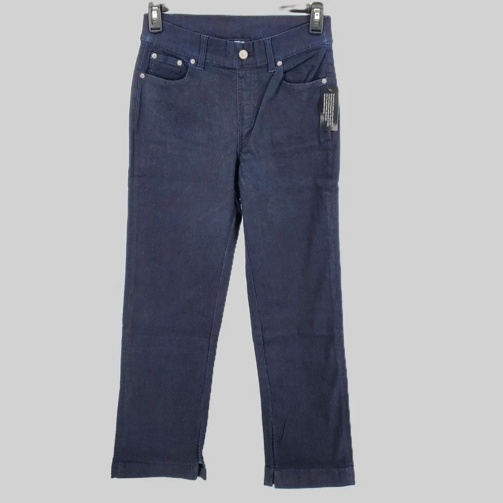Denim &‎ Co Adaptive Jeans Womens 10 Pull On Straight Leg Dark Wash Crop Denim
